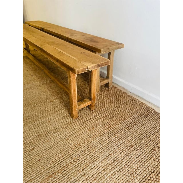 French Dining Table in Oak with Benches, Set of 3 For Sale - Image 16 of 18