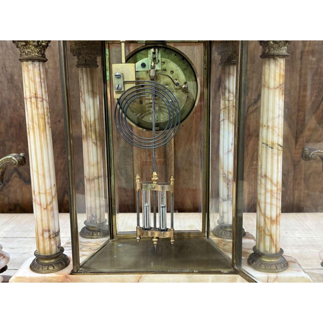 19th Century Louis XVI Portico Clock in Marble and Bronze with Its Covered Vases, 1890s, Set of 3 For Sale - Image 12 of 18