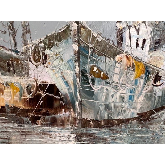 Original Oil Painting by K. Basset | Seascape Harbor Scene | Vintage Maritime Art For Sale - Image 10 of 10