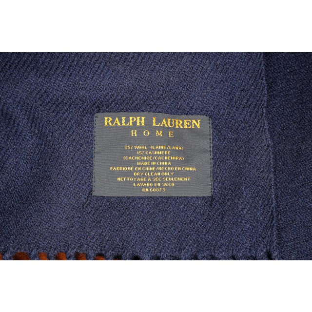 Textile Classic Deep Navy Blue Ralph Lauren Home Cashmere Wool Blend Throw Blanket Home Decor For Sale - Image 7 of 7