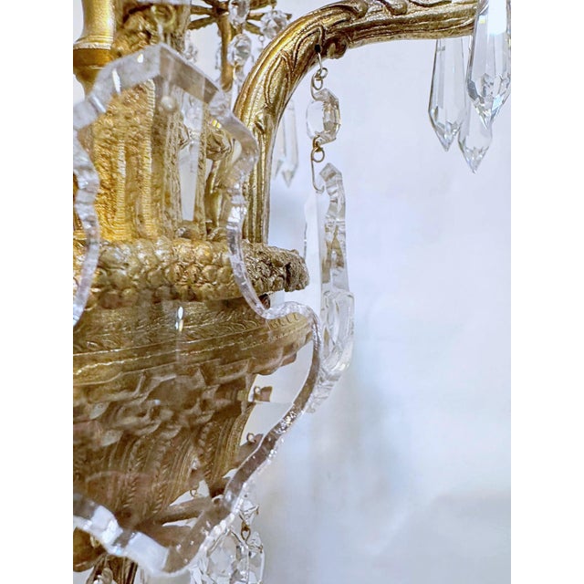 1950s Vintage Brass Chandelier With Crystal Prisms For Sale - Image 5 of 12