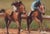 Photo Finish by Ginger Lecher | Pastel of two racehorses competing on a track For Sale