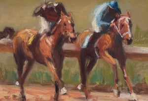 Photo Finish by Ginger Lecher | Pastel of two racehorses competing on a track