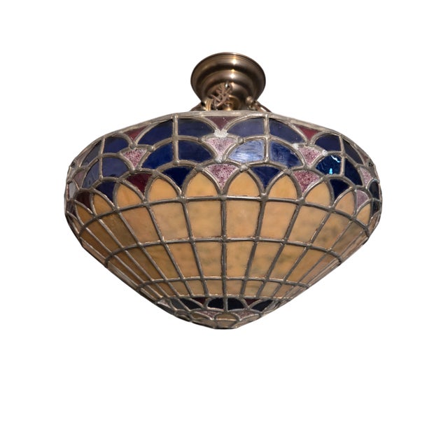 Vintage Colorful French Stained Glass Bowl/ Pendant Light Fixture For Sale - Image 17 of 18