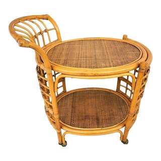 Vintage Palm Beach Bamboo Rattan Wicker 2 Tier Bar Serving Cart Trolley For Sale