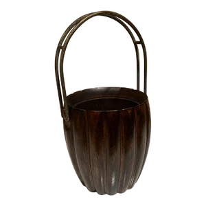 1950s Aldo Tura Macabo Cusano Wood Basket Brass Handle Milano Italy