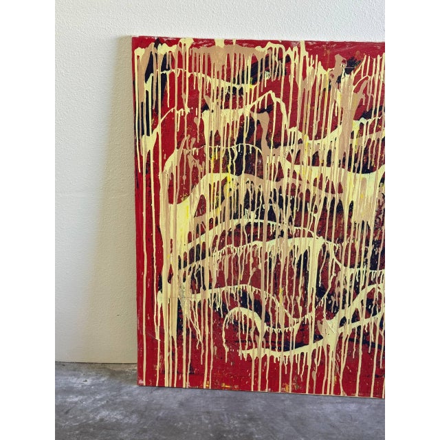 Yellow Large 47” Abstract Expressionist Painting by Stranoby, 2005 — Contemporary Drip Art on Canvas For Sale - Image 8 of 8