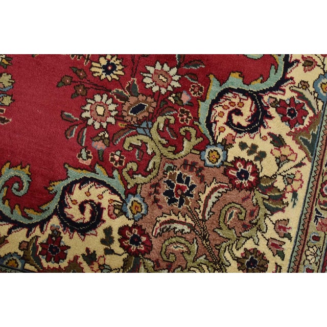 Tabriz Rug 8’3” X 11’3” Red Wool Vintage Traditional Hand-Knotted Carpet For Sale - Image 4 of 15