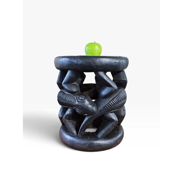 Black Vintage Tribal Nobility Bamileke Lizard Stool/Table Cameroon 16" H For Sale - Image 8 of 9