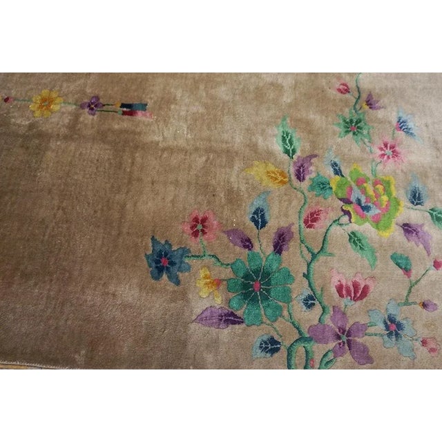 1920s Tan Sand Vase Floral Antique Chinese Art Deco Carpet 8'9" X 11'4" Knotted Wool Rug For Sale - Image 10 of 15