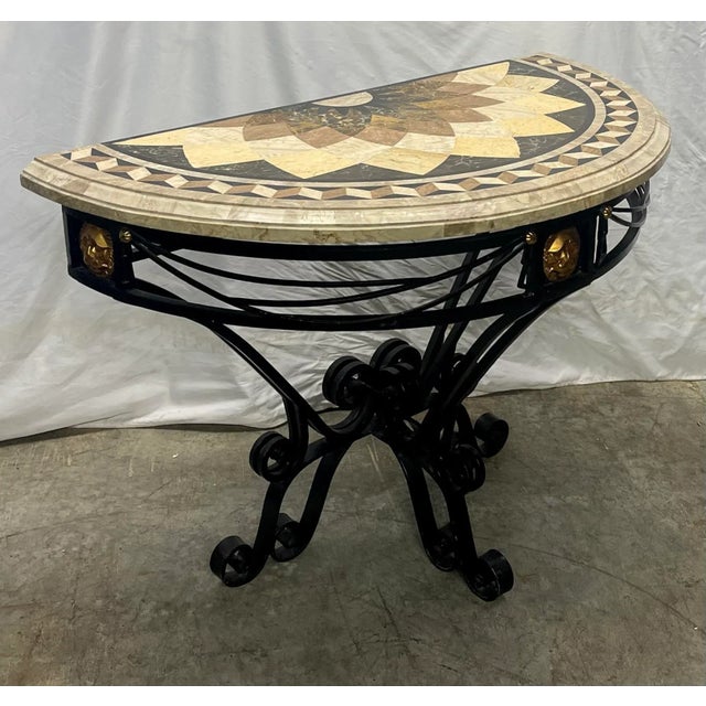 Late 20th Century Vintage Maitland Smith Hollywood Regency Style Marble Top Demi-Lune Accent Table For Sale - Image 5 of 11