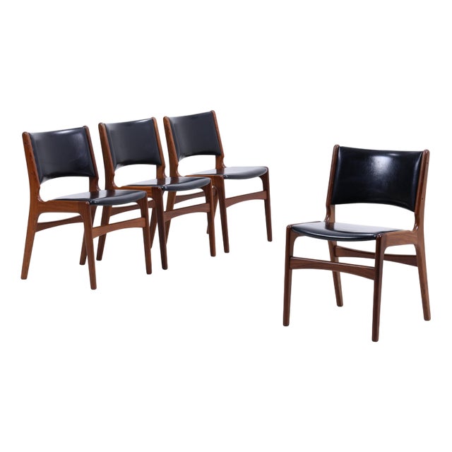 Mid-Century Danish Model 89 Chairs in Teak and Leatherette by Erik Buch, Set of 4 For Sale