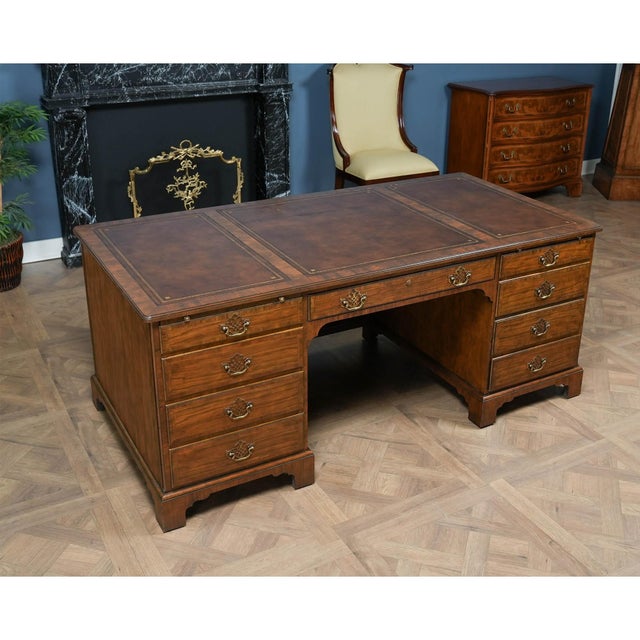 Wood Vintage Baker Walnut Executive Desk For Sale - Image 7 of 17