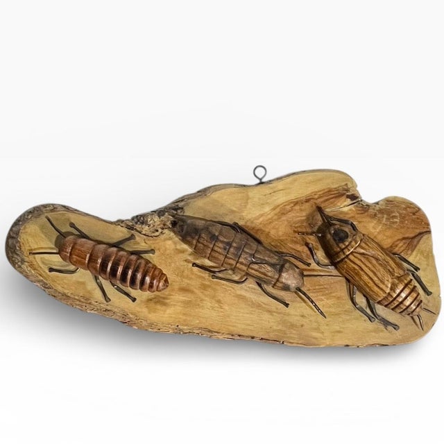 Set of 2 Vintage French Provincial Hand Carved Wood Folk Tramp Art Bugs Insect For Sale - Image 11 of 18