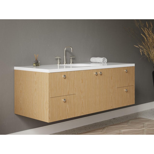 Floating Bathroom Vanity - 48" Width - Natural Wood Veneer - Handcrafted in Brooklyn, Ny For Sale - Image 9 of 10