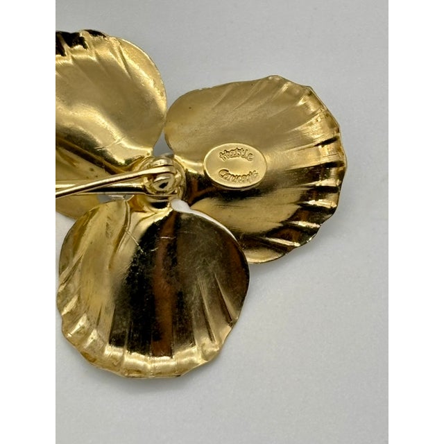 Vintage Hattie Carnegie Pansy Brooch, White and Green Enamel For Sale - Image 9 of 9