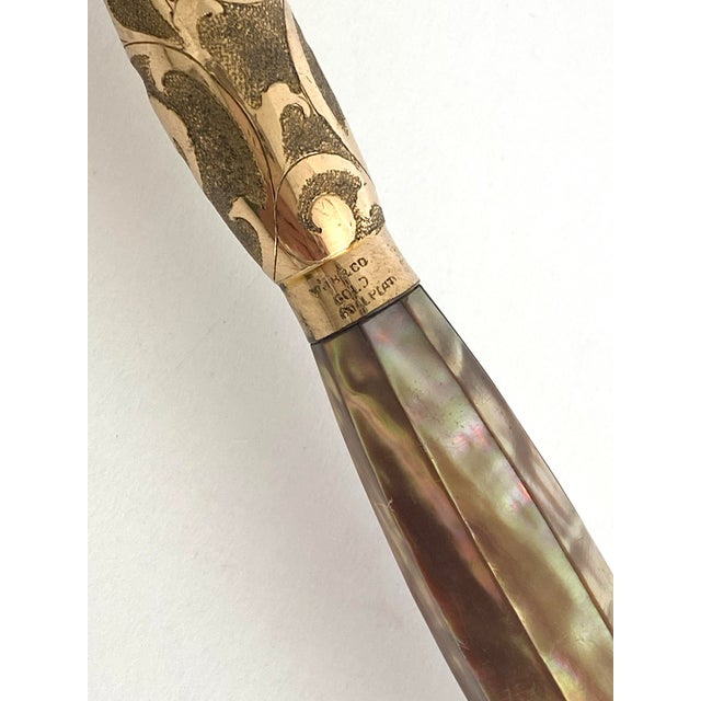 Victorian Victorian Gold Plated Mother of Pearl Walking Stick For Sale - Image 3 of 10