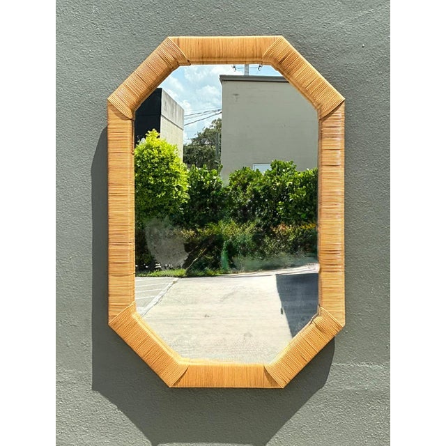 Vintage Octagonal Rattan Wrapped Wall Mirror For Sale In West Palm - Image 6 of 14
