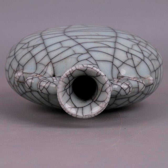 Ceramic Chinese Ceramic Vase Guan Ware Crackle Glaze Celadon Double Ears Moonflask Vase For Sale - Image 7 of 9