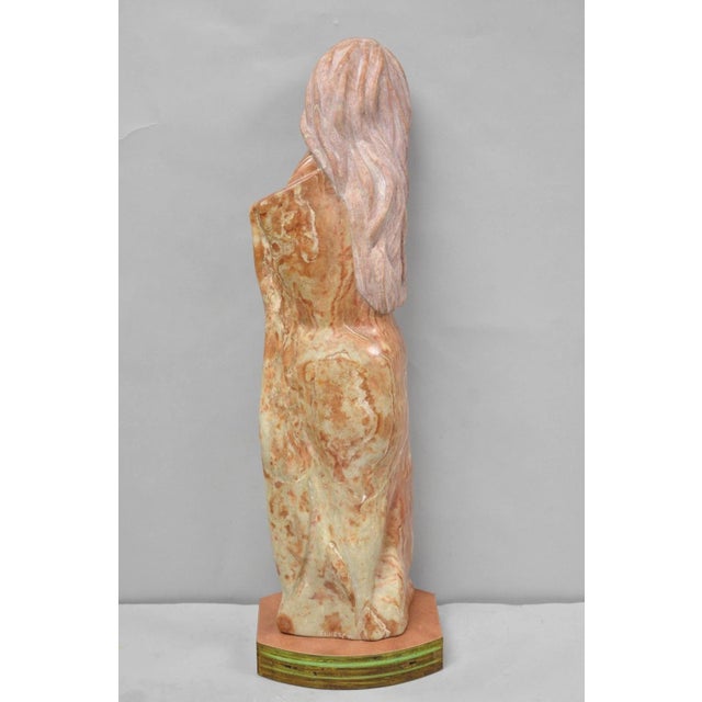 Vintage Seymour Shuren Modern Carved Pink Marble Tall Woman Figure Sculpture For Sale - Image 16 of 18