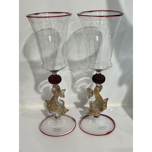 Traditional Murano Glass Flutes With Hearts For Sale - Image 3 of 6