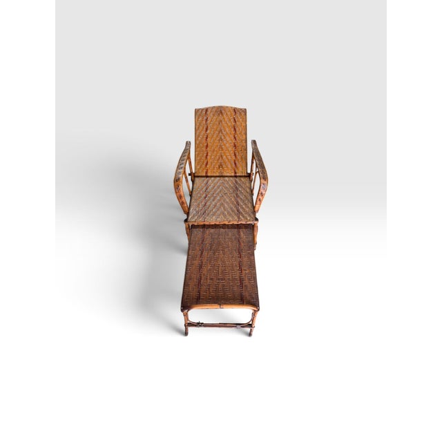 Antique Belgian Vannerie St. Jacques Handwoven Wicker Reclining Armchair With Pull-Out Footrest, C. 1900 For Sale - Image 4 of 11