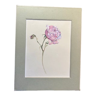 Original Vintage Gouache Painting of a Rose For Sale