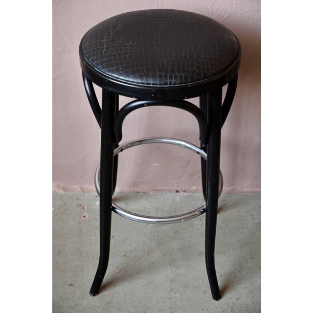 Black Bistro Bar Stools in Black and Chrome Tortoiseshell Vinyl, 1960s, Set of 2 For Sale - Image 8 of 14