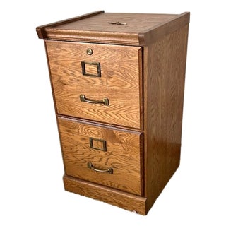 Vintage Two Drawer Oak Filing Cabinet With Keys For Sale