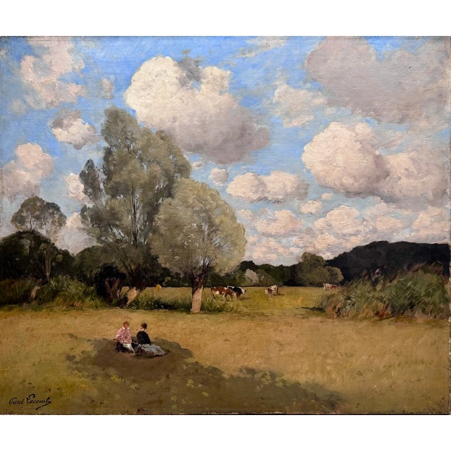 Paul Lecomte, Pastoral Scene, 1800s, Oil on Canvas For Sale - Image 5 of 5