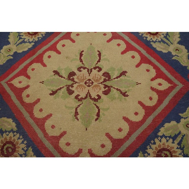 1930s Blue Medallion Antique French European Art Deco Carpet 8'5" X 10'5" Knotted Wool Rug For Sale - Image 11 of 11