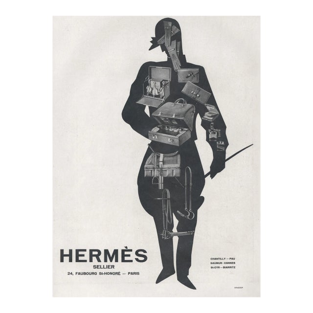 1928 French Art Deco Advertisement Hermes Print for the Horse Lover, Rare, Matted For Sale