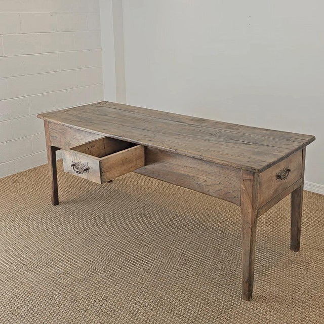 French Antique French Elm Farm Dining Table With Drawers - Circa 1870 For Sale - Image 3 of 15