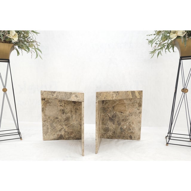Pair Midcentury Marble Onyx Triangle Shape End Side Tables Night Stands Mint! For Sale - Image 12 of 13