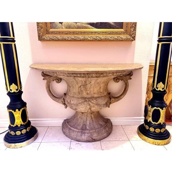 This amazing one-of-a-kind console table is truly an Old World statement piece that looks like it belongs in a European...