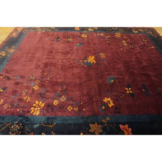 1920s Red Wine Field Oriental Floral Antique Chinese Art Deco Room Size Rug For Sale - Image 9 of 9