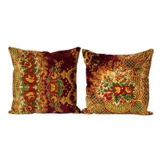 Turkish Velvet Floral Pillow Cover - A Pair For Sale