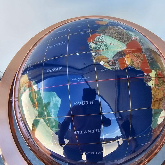 Vintage Gemstone Globe Lapis Lazuli and Semi Precious Stones Worldglobe on Stand For Sale In Los Angeles - Image 6 of 17