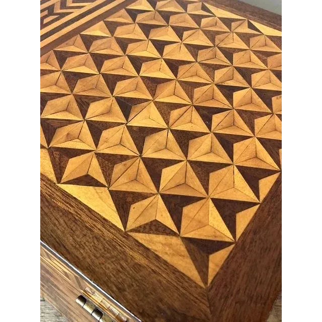Vintage Boho Greek Key Marquetry Box For Sale - Image 9 of 11