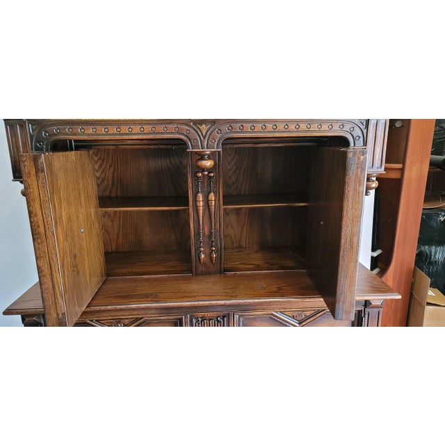 1920s Antique 1920's Jacobean Revival Cocktail Cabinet Spanish Revival Tudor Oak Sideboard For Sale - Image 5 of 13