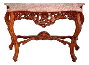 Late 20th Century, Carved Wood and Marble Console Table - Rococo Style
