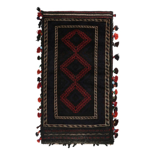 Black Rug & Kilim’s Baluch Scatter Rug in Dark Purple, Red and Blue Geometric Patterns For Sale - Image 8 of 8