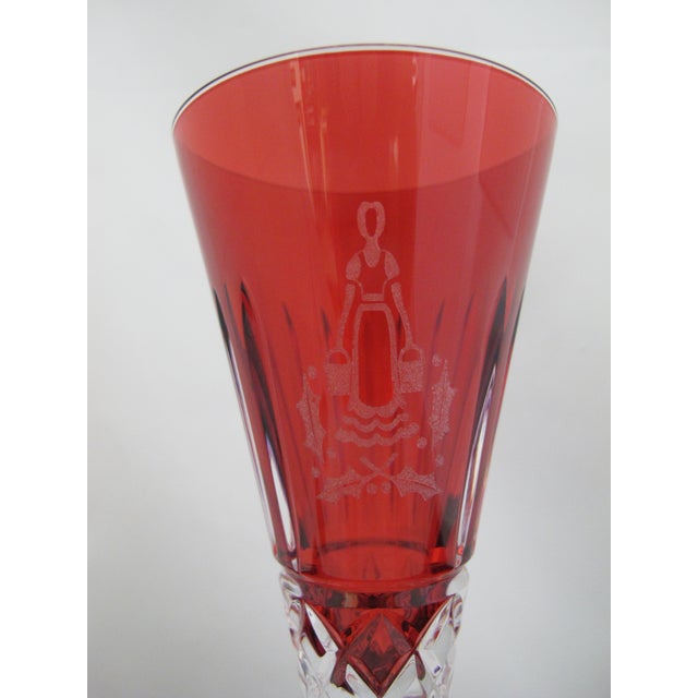 Waterford Crystal Waterford Crystal 12 Days of Christmas 8 Maids Milking Crimson Champagne Flute For Sale - Image 4 of 8