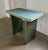 Small industrial writing desk or side table, 1950’s, France. Bauhaus, Gispen style. Green metal basis and linoleum top,...