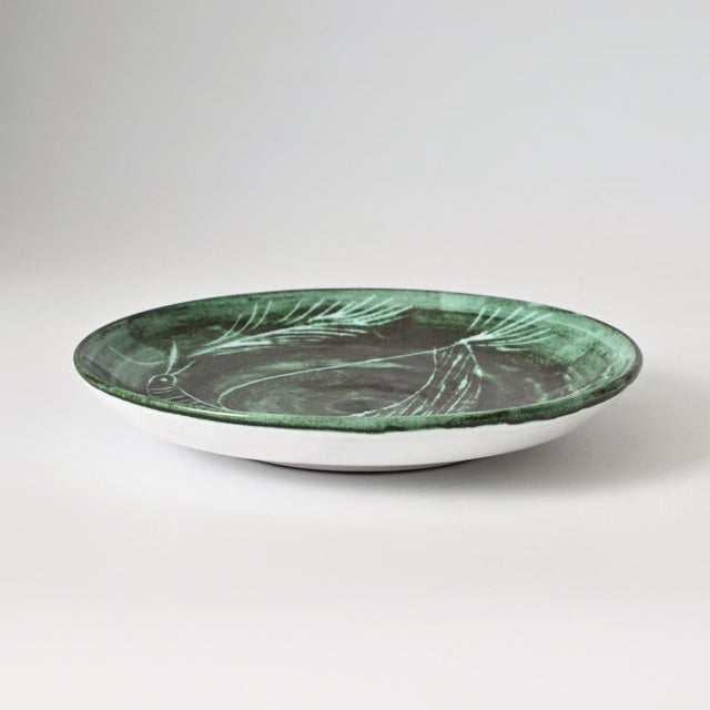 Green Green Sgraffito Bird Plate by Gudrun Wittke-Baudisch for Keramik Hallstatt, 1970s For Sale - Image 8 of 9