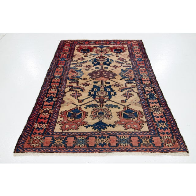 4 X 7 Vintage Bakhtiari Wool Rug Handmade in Beige With Geometric Design For Sale - Image 9 of 10