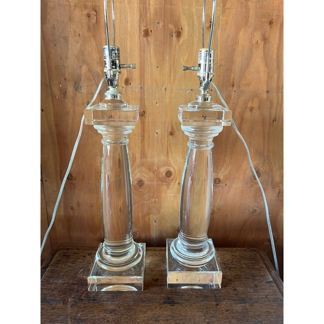 Pair of Architectural Crystal & Resin Column Table Lamps by Restoration Hardware, Circa 2006 For Sale - Image 9 of 14