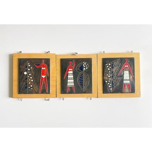 Vintage Three-Panel Enamel Figurative Wall Art For Sale - Image 3 of 8