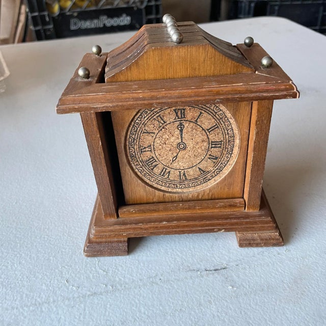 1970s Wood and Cork Clock Coaster and Holder- 7 Pieces For Sale In Columbia, SC - Image 6 of 6