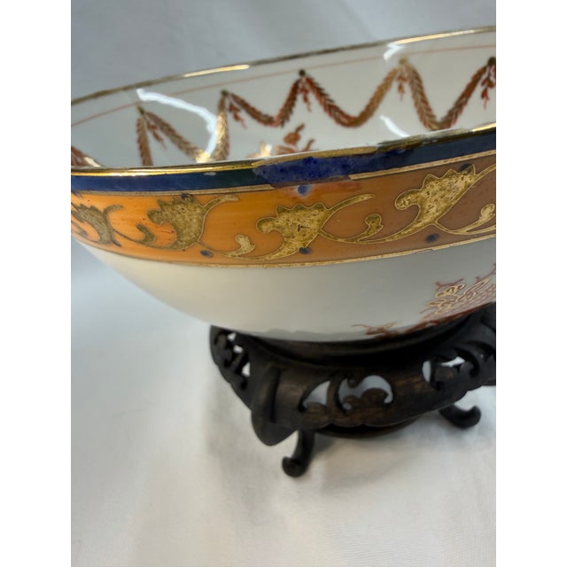 Mid 20th Century Neo Classical Gilt-Rimmed Hand Painted Porcelain Bowl on Stand For Sale - Image 12 of 12